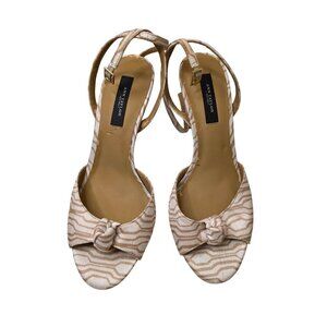 Ann Taylor Womens Open-Toe Heels With Knotted Bow Beige & White Size 8